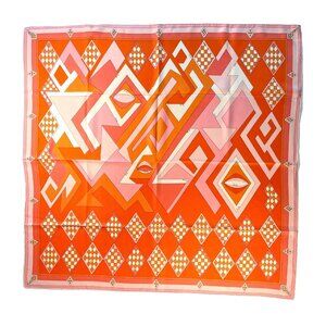 Vintage Emilio Pucci Silk Scarf Mod Geometric Orange Pink Signature Print Italy